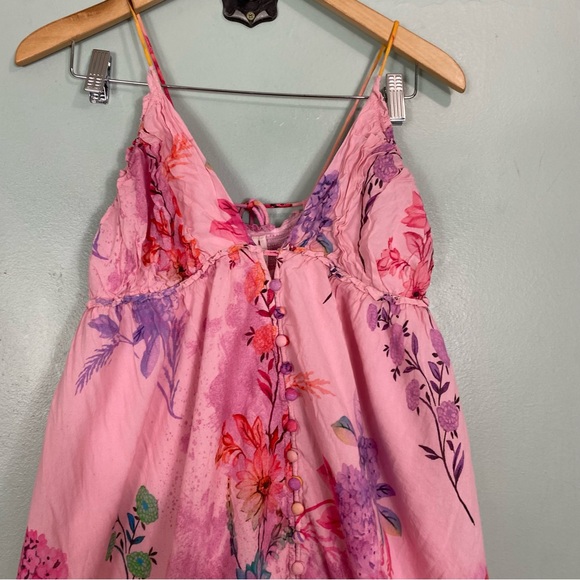 Anthropologie Alissa Tiered Floral Pink Maxi Dress Watercolor Medium Petite - Picture 3 of 10
